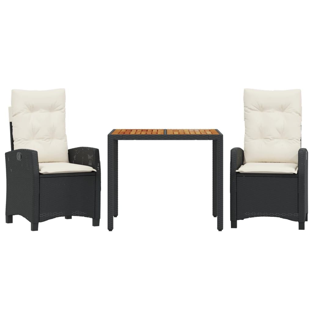 vidaXL 3 Piece Garden Dining Set with Cushions Black Poly Rattan