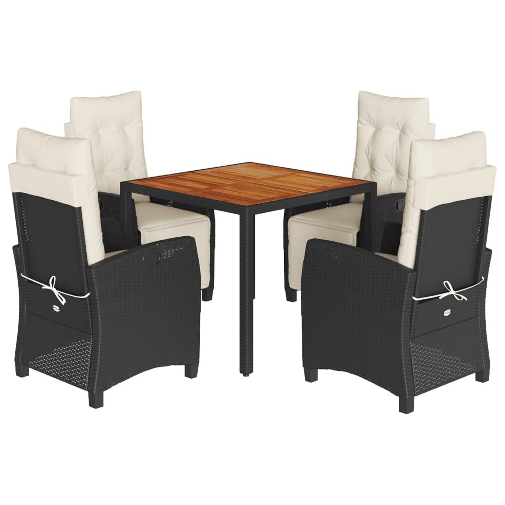 vidaXL 5 Piece Garden Dining Set with Cushions Black Poly Rattan