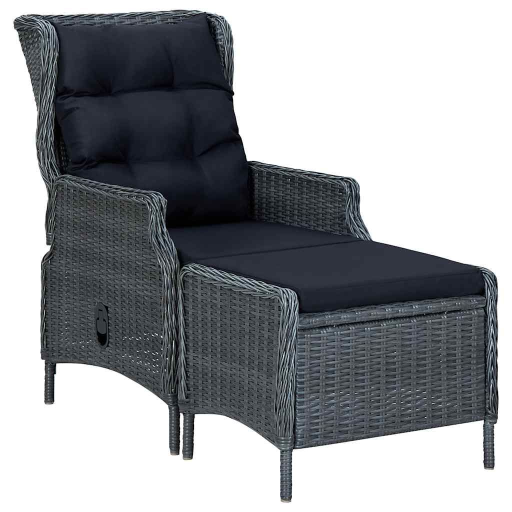 vidaXL Reclining Patio Chair with Footstool Poly Rattan Dark Gray