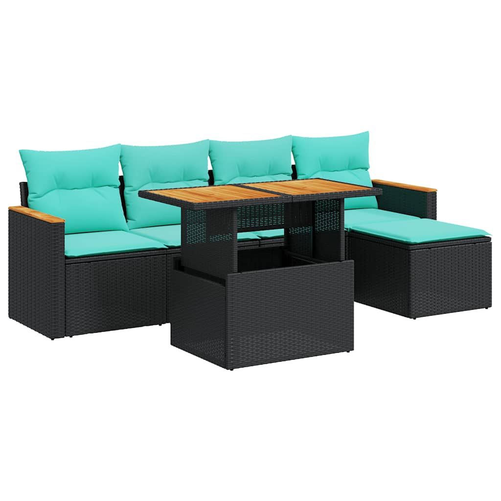 vidaXL 6 Piece Garden Sofa Set with Cushions Black Poly Rattan