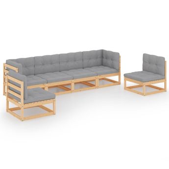 vidaXL 6 Piece Garden Lounge Set with Cushions Solid Wood Pine