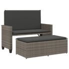 vidaXL Patio Bench with Cushions and Footstool Gray Poly Rattan
