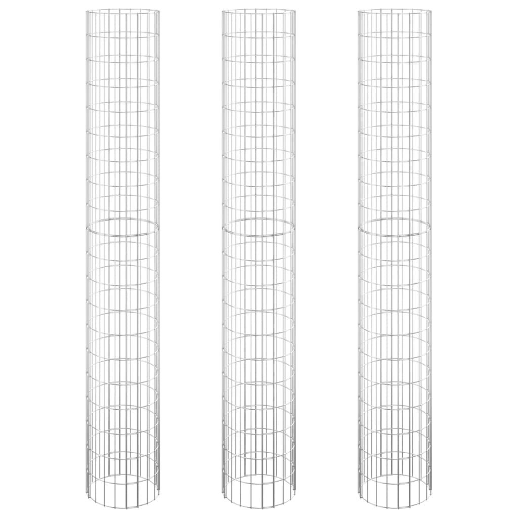 vidaXL Circular Gabion Raised Beds 3 pcs Galvanised Steel Ø30x200 cm