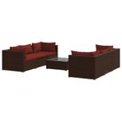 vidaXL 7 Piece Patio Lounge Set with Cushions Poly Rattan Brown