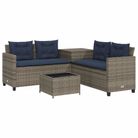 vidaXL Garden Sofa with Table and Cushions L-Shaped Grey Poly Rattan