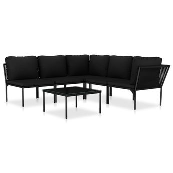 vidaXL 6 Piece Patio Lounge Set with Cushions Black PVC