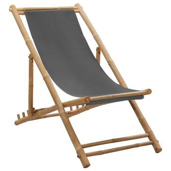 vidaXL Deck Chair Bamboo and Canvas Dark Gray
