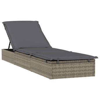 vidaXL Sunbed 1 pc with Cushion Gray 79.1"x21.7"x24.4" Poly Rattan