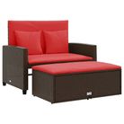 vidaXL Patio Sofa with Cushions 2-Seater Brown Poly Rattan