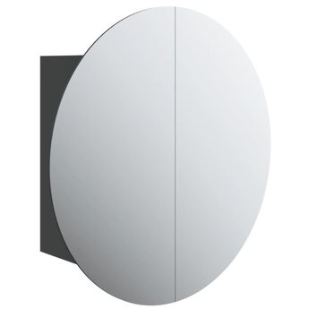 vidaXL Bathroom Cabinet with Round Mirror&LED Black 18.5"x18.5"x6.9"