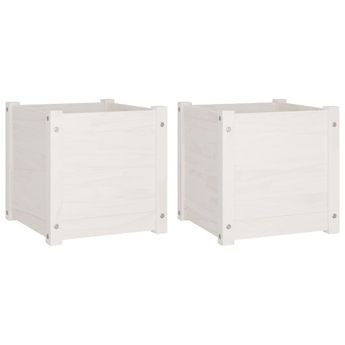 vidaXL Garden Planters 2 pcs White 15.7"x15.7"x15.7" Solid Wood Pine