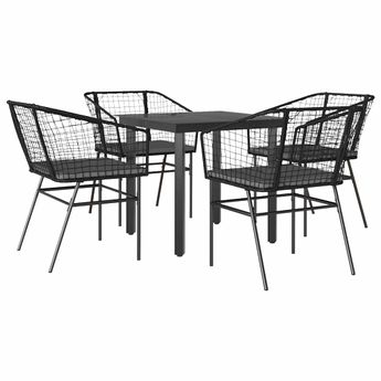 vidaXL 5 Piece Garden Dining Set with Cushions Black Poly Rattan Glass