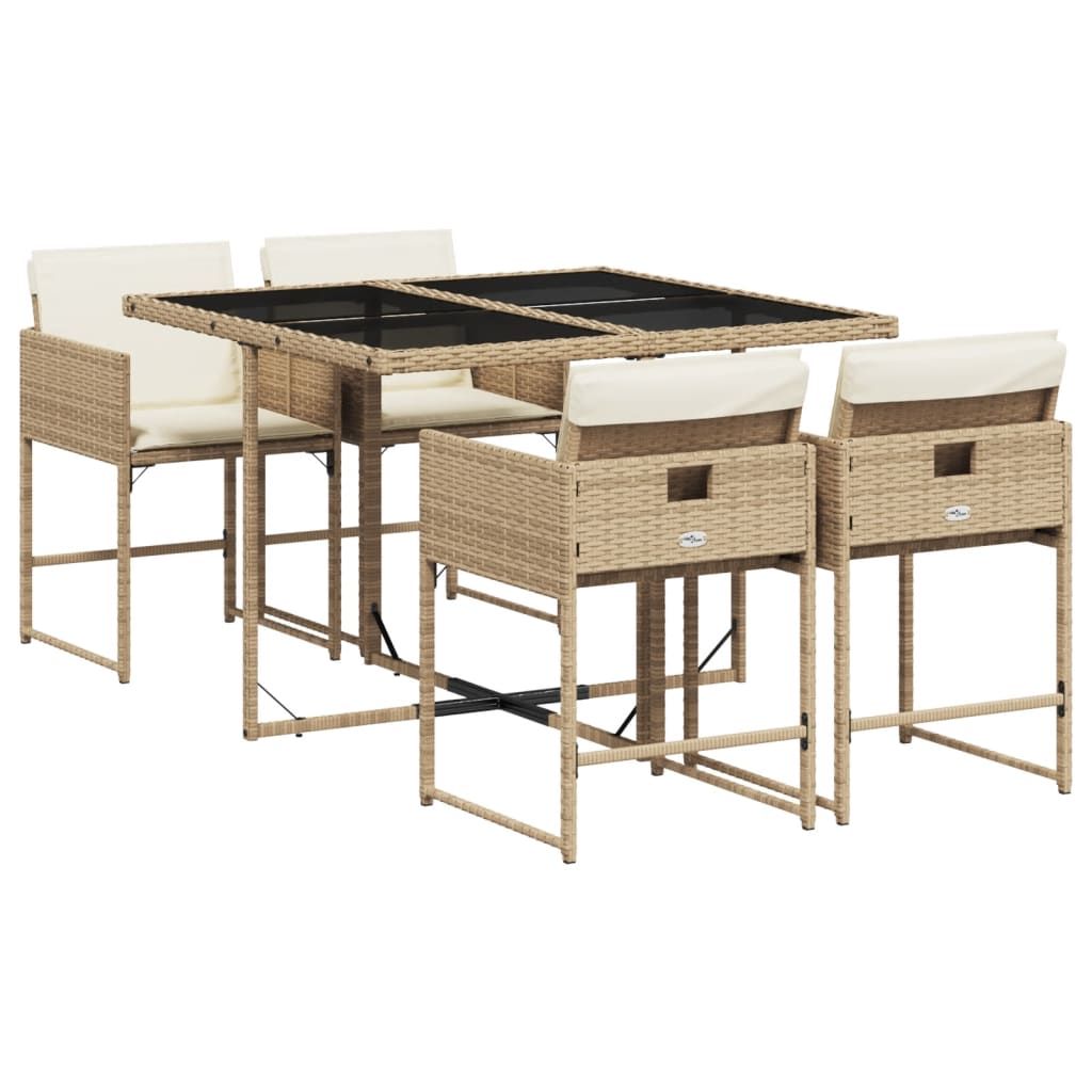 vidaXL 5 Piece Patio Dining Set with Cushions Beige Poly Rattan