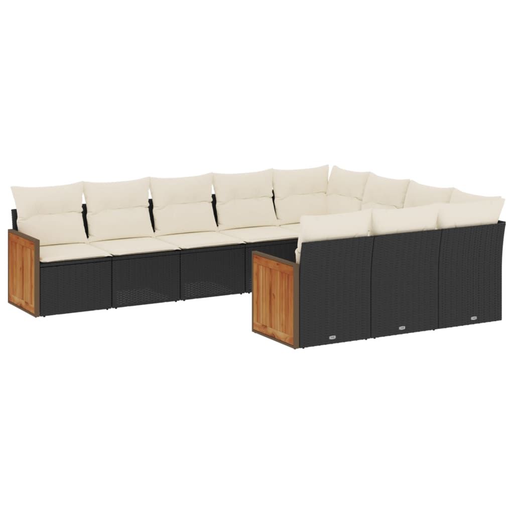 vidaXL 10 Piece Garden Sofa Set with Cushions Black Poly Rattan