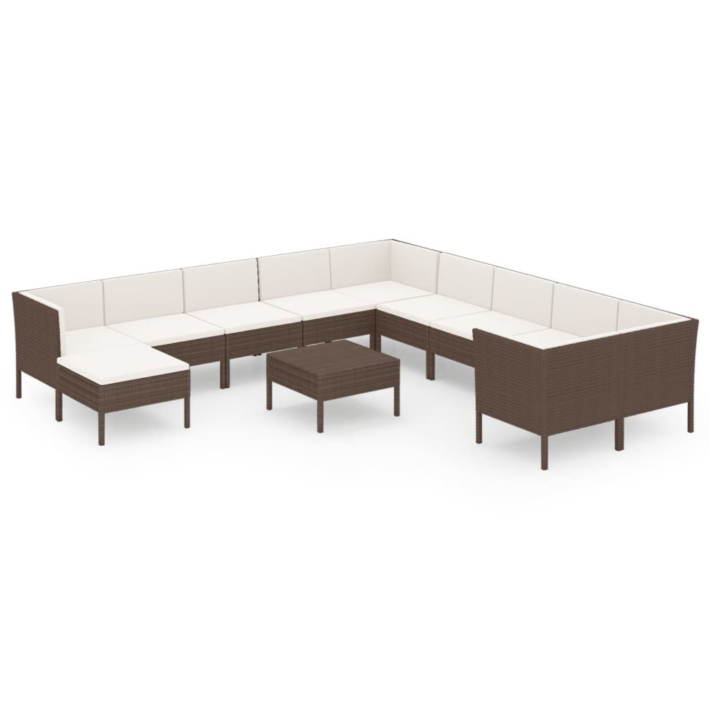 vidaXL 12 Piece Patio Lounge Set with Cushions Poly Rattan Brown