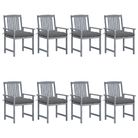 vidaXL Patio Chairs with Cushions 8 pcs Solid Acacia Wood Gray