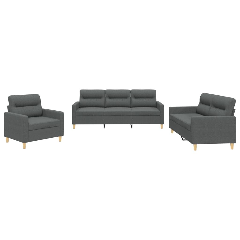 vidaXL 3 Piece Sofa Set with Cushions Dark Gray Fabric