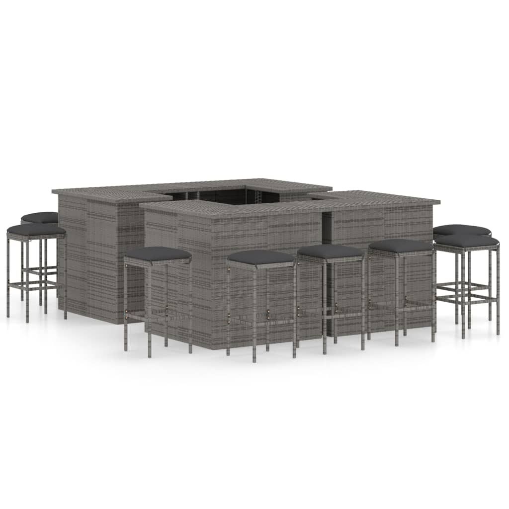 vidaXL 16 Piece Patio Bar Set with Cushions Poly Rattan Gray