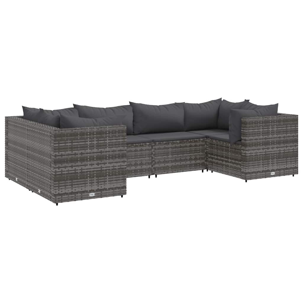 vidaXL 6 Piece Garden Lounge Set with Cushions Grey Poly Rattan