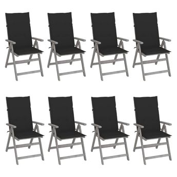 vidaXL Garden Reclining Chairs with Cushions 8 pcs Grey Acacia Wood
