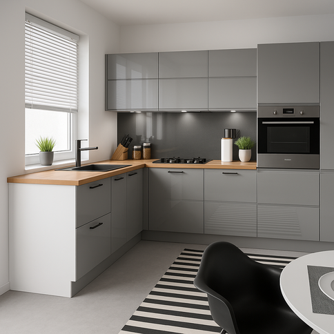 Modern kitchen in white and gray tones