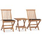 vidaXL 3 Piece Folding Patio Dining Set with Cushion Solid Teak Wood