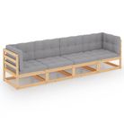 vidaXL 4-Seater Garden Sofa with Cushions Solid Wood Pine