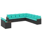 vidaXL 11 Piece Garden Sofa Set with Cushions Black Poly Rattan