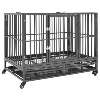 vidaXL Dog Cage with Wheels Steel 92x62x76 cm