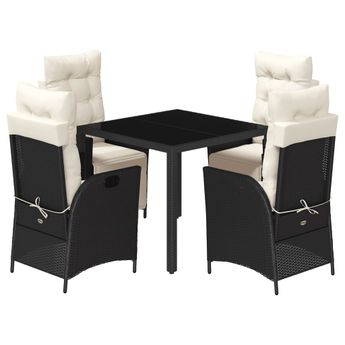 vidaXL 5 Piece Garden Dining Set with Cushions Black Poly Rattan