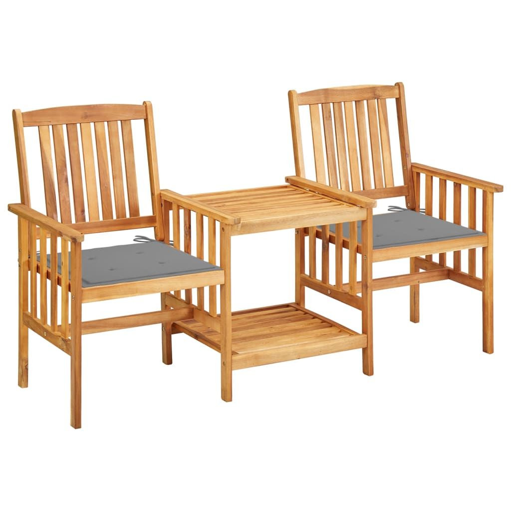 vidaXL Patio Chairs with Tea Table and Cushions Solid Acacia Wood
