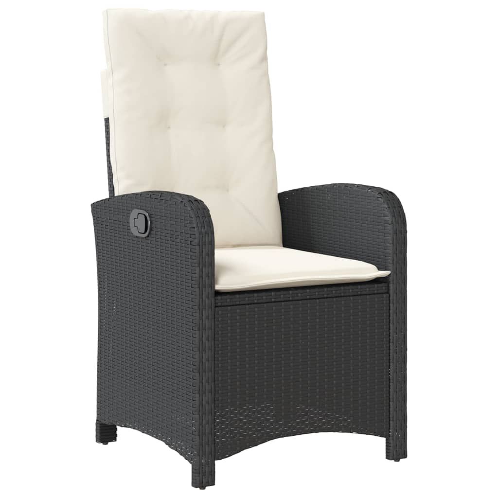 vidaXL Reclining Garden Chair with Cushions Black Poly Rattan