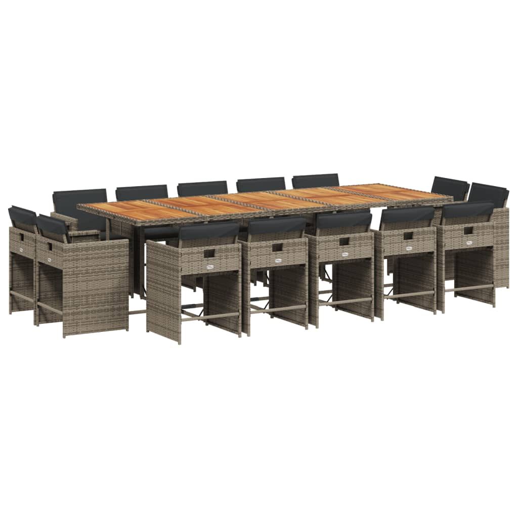 vidaXL 15 Piece Patio Dining Set with Cushions Gray Poly Rattan