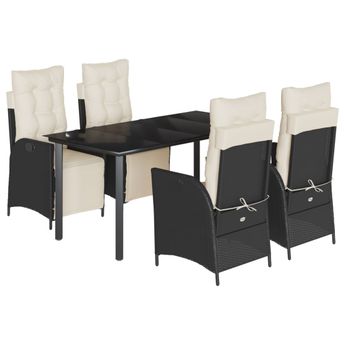 vidaXL 5 Piece Garden Dining Set with Cushions Black Poly Rattan
