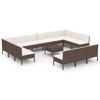 vidaXL 14 Piece Patio Lounge Set with Cushions Poly Rattan Brown
