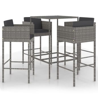 vidaXL 5 Piece Patio Bar Set with Cushions Poly Rattan Gray
