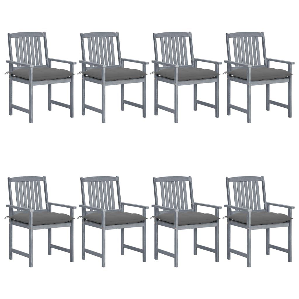 vidaXL Patio Chairs with Cushions 8 pcs Solid Acacia Wood Gray