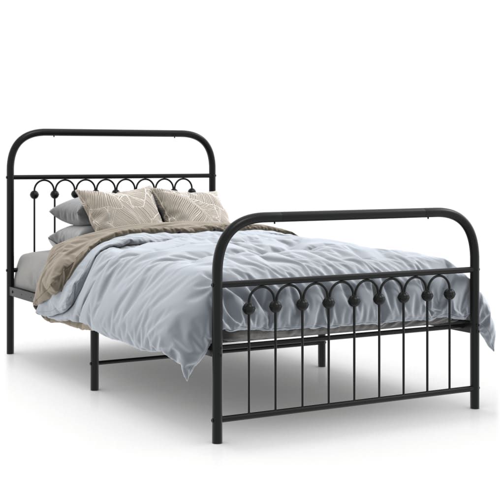 vidaXL Metal Bed Frame without Mattress with Footboard Black 39.4"x78.7"