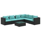 vidaXL 7 Piece Patio Lounge Set with Cushions Poly Rattan Black