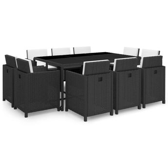 vidaXL 11 Piece Outdoor Dining Set with Cushions Poly Rattan Black