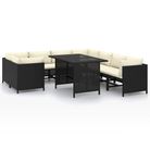 vidaXL 9 Piece Patio Lounge Set with Cushions Poly Rattan Black