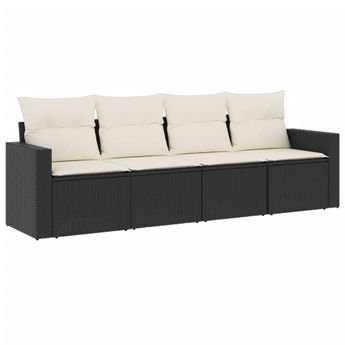 vidaXL 4 Piece Garden Sofa Set with Cushions Black Poly Rattan