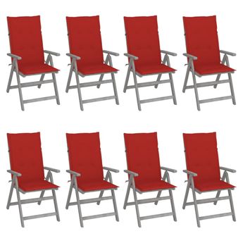 vidaXL Garden Reclining Chairs with Cushions 8 pcs Grey Acacia Wood