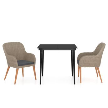 vidaXL 3 Piece Patio Dining Set with Cushions Brown