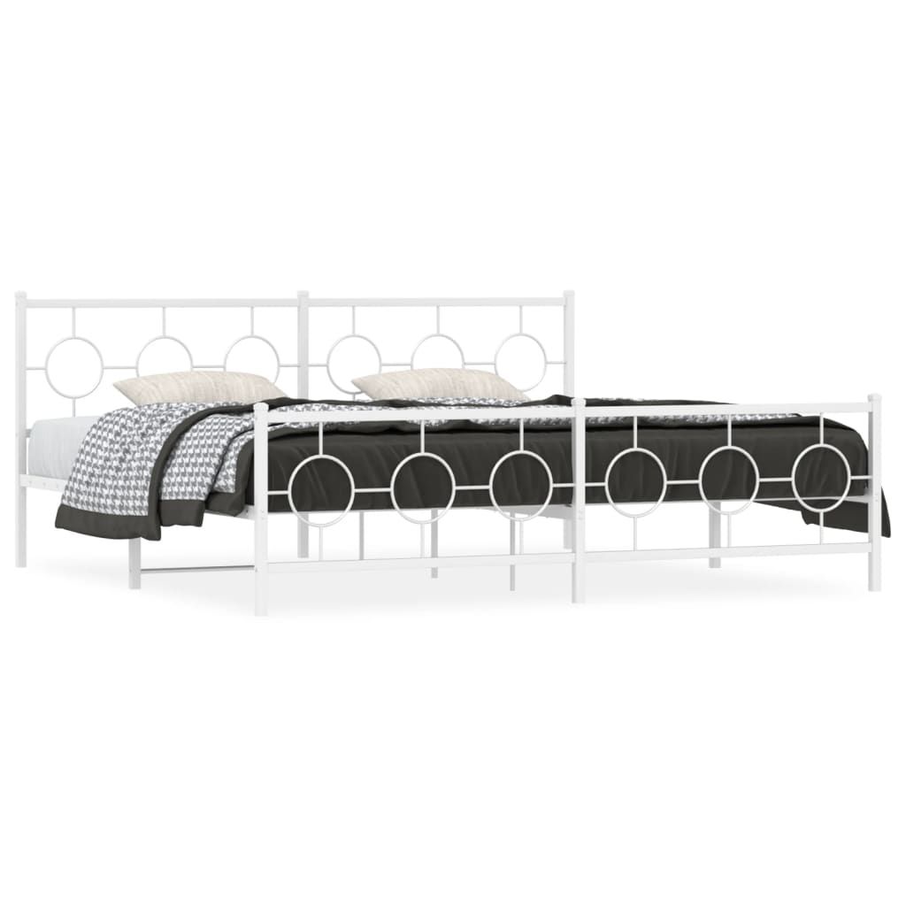 vidaXL Metal Bed Frame without Mattress with Footboard White 76"x79.9"