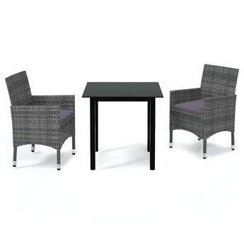 vidaXL 3 Piece Patio Dining Set with Cushions Poly Rattan Gray