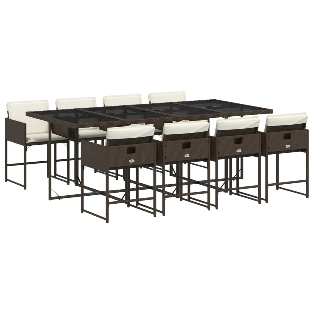 vidaXL 9 Piece Patio Dining Set with Cushions Brown Poly Rattan
