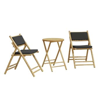 vidaXL 3 Piece Folding Bistro Set with Dark Gray Cushions Bamboo