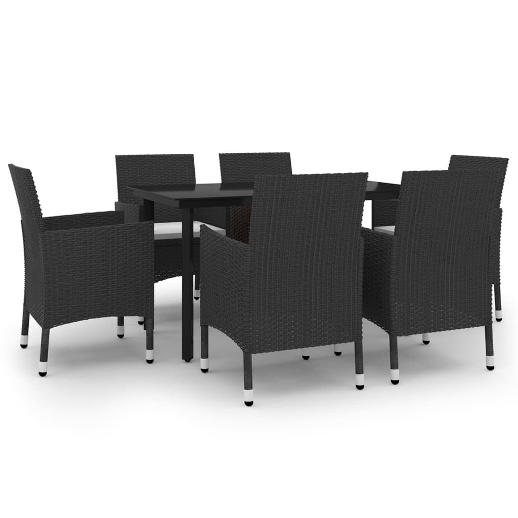 vidaXL 7 Piece Garden Dining Set with Cushions Poly Rattan and Glass