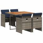 vidaXL 5 Piece Garden Dining Set with Cushions Grey Poly Rattan